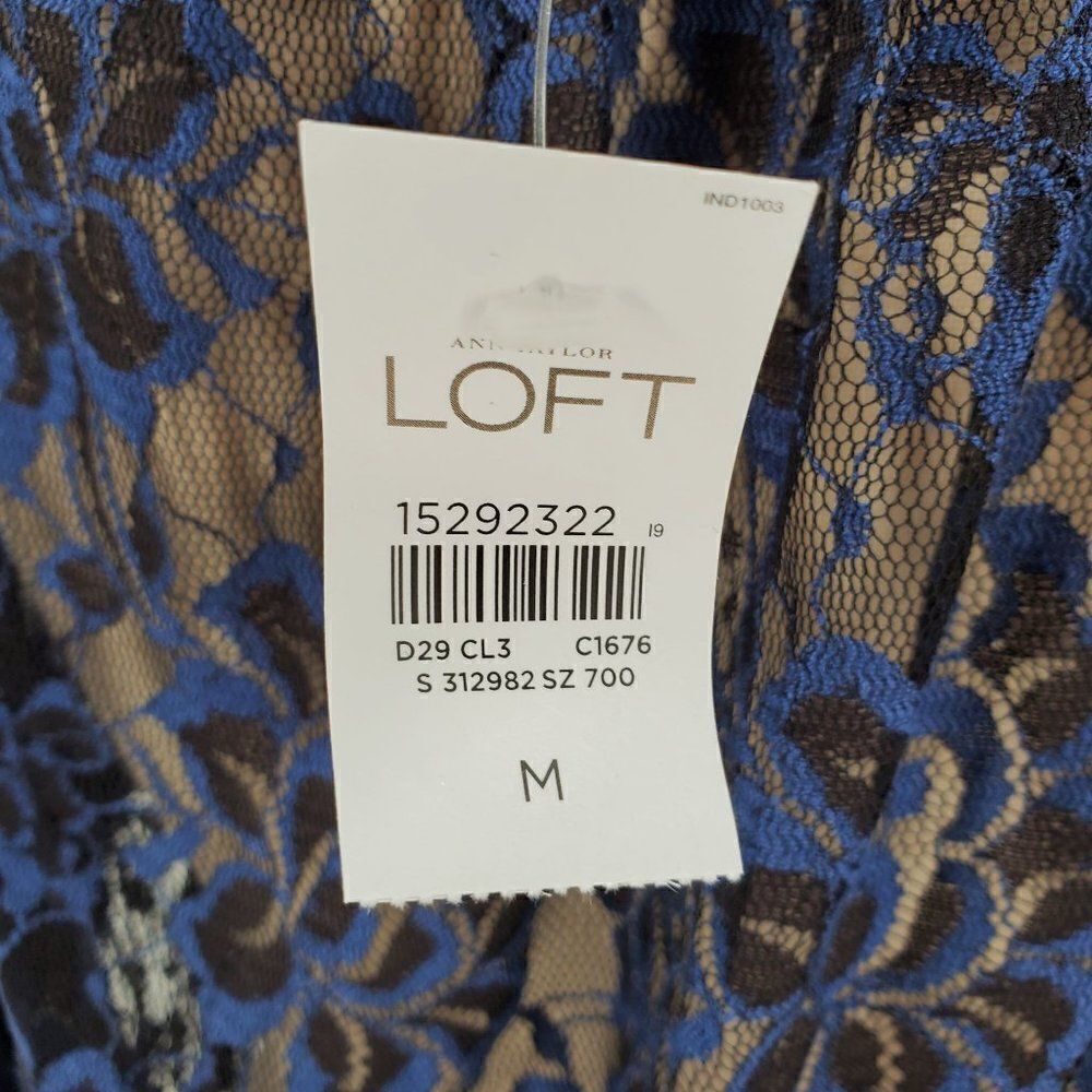 Ann Taylor Loft Lace Top Womens 3/4 Sleeve Floral Blue Size Medium - Picture 5 of 8